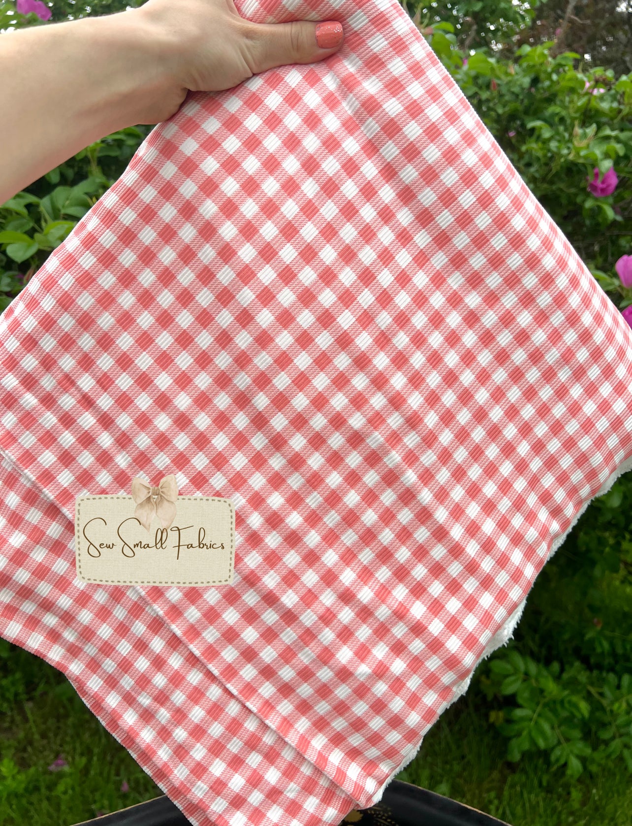 ()Gingham Plaid Printed Coral 2x2 Yummy Rib