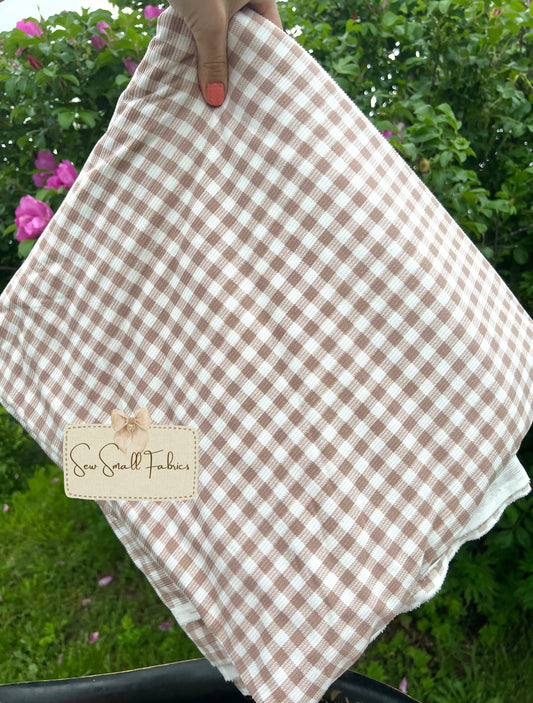 Gingham Plaid Printed Taupe 2x2 Yummy Rib