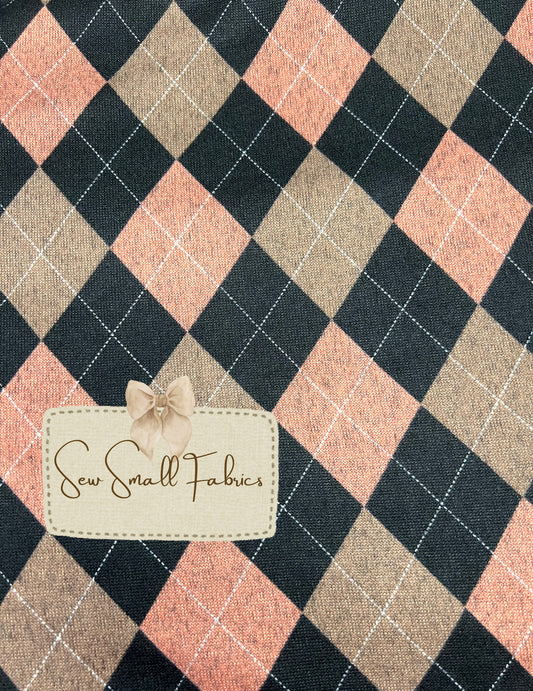 Black/Pink/Brown SOFT POLYESTER HACCI BRUSHED DIAMOND PLAID