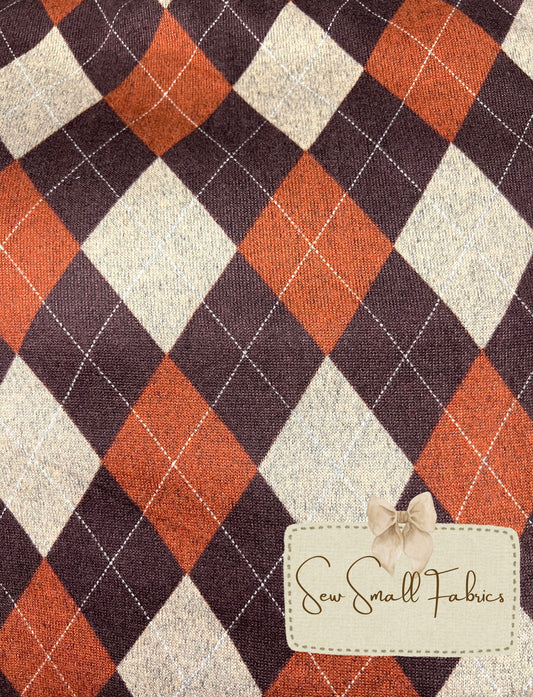 Rust/Tan/Brown SOFT POLYESTER HACCI BRUSHED DIAMOND PLAID