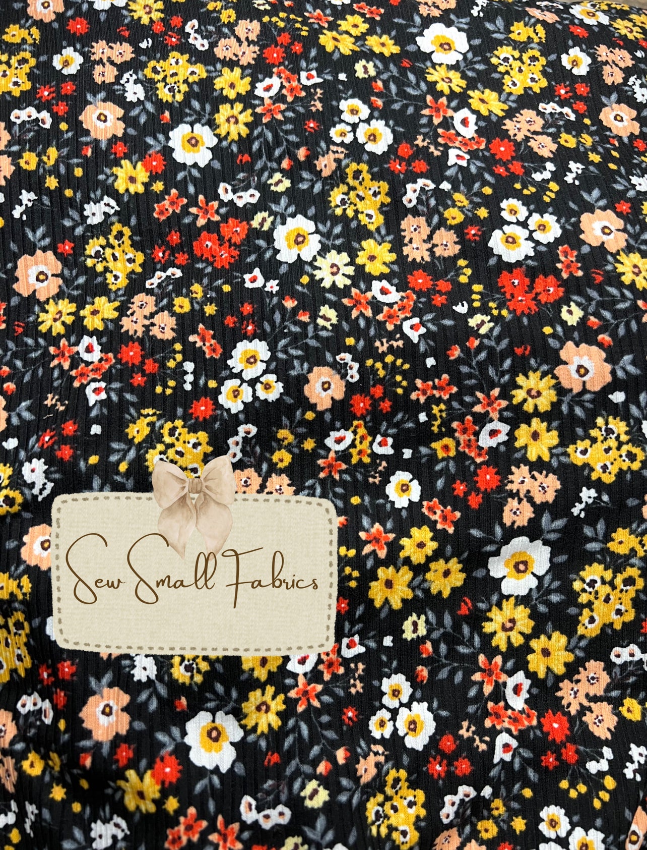 FLORAL ON SOFT POLYESTER SPANDEX 4X2 RIB