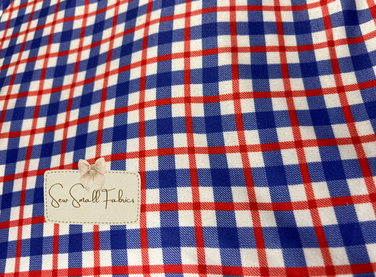 Plaid Red White Blue PRINTED ON SOFT POLYESTER SPANDEX