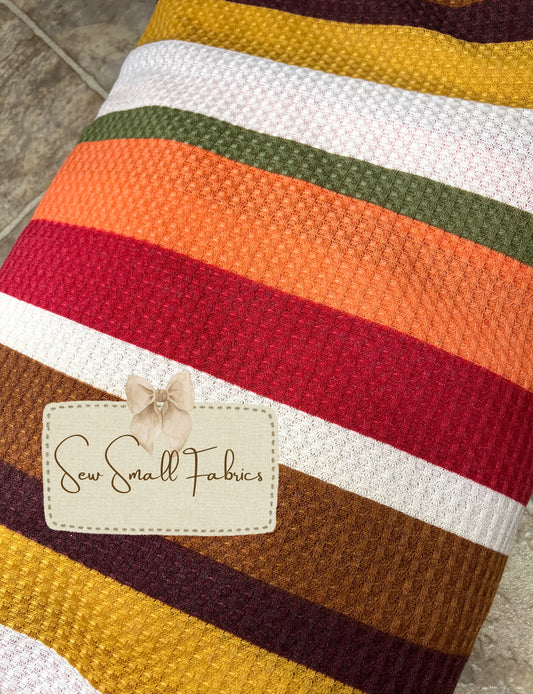 Dark Brown/Red/Dark Mustard MULTICOLOR STRIPE PRINTED ON POLYESTER RAYON SPANDEX WAFFLE