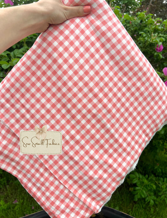 ()Gingham Plaid Printed Coral 2x2 Yummy Rib