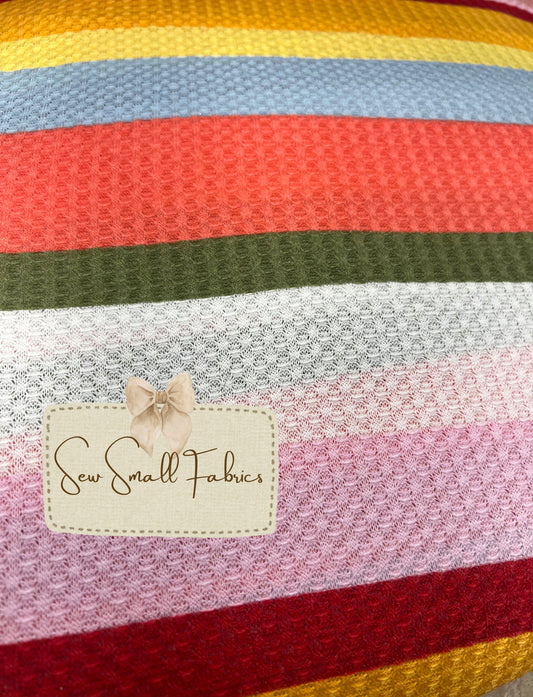 Bright Yellow/Salmon/Blue/Orange MULTICOLOR STRIPE PRINTED ON POLYESTER RAYON SPANDEX WAFFLE