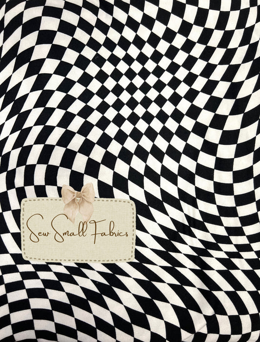 Black and White SUPER SOFT POLYESTER SPANDEX DBP / DTY BRUSHED GEOMETRIC SWIRLED CHECK